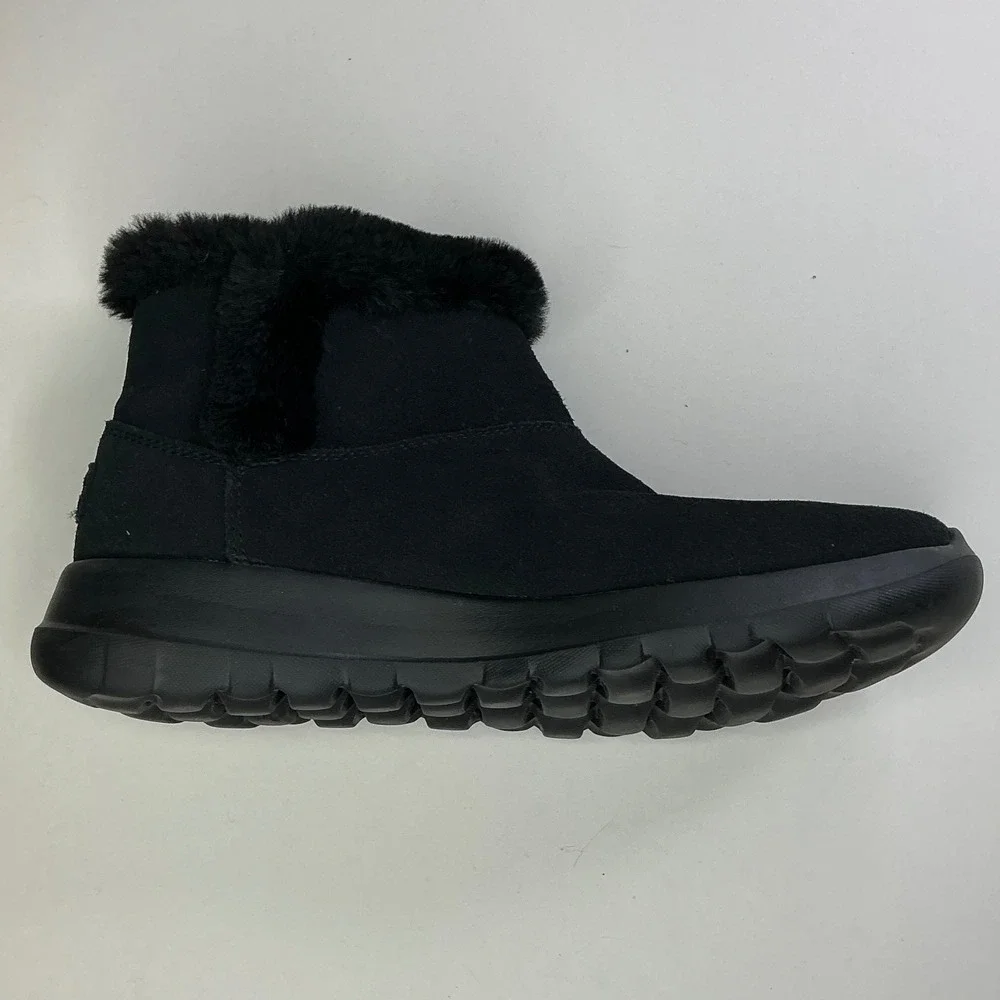 Skechers Black On-The-Go Joy Boots Kids Size 7 Suede Faux Fur 15501SA